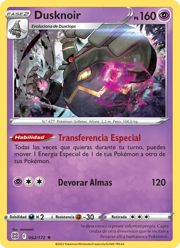Dusknoir — Astros Brillantes 62 Spanish Pokémon card