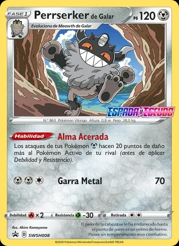 Perrserker de Galar — Cartas de promoción ESES SWSH008 Spanish Pokémon card