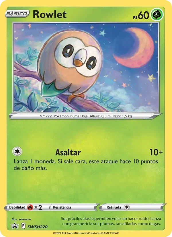 Rowlet — Cartas de promoción ESES SWSH220 Spanish Pokémon card