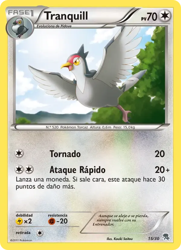 Tranquill — Kit de Entrenador XY (Pikachu Enmascarada) 15 Spanish Pokémon card