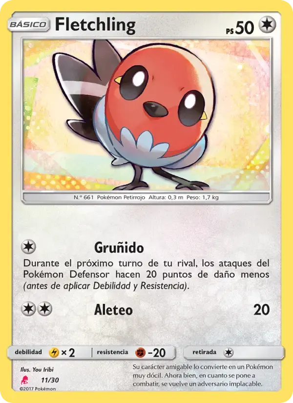 Fletchling — Kit de Entrenador Sol y Luna (Lycanroc) 11 Spanish Pokémon card