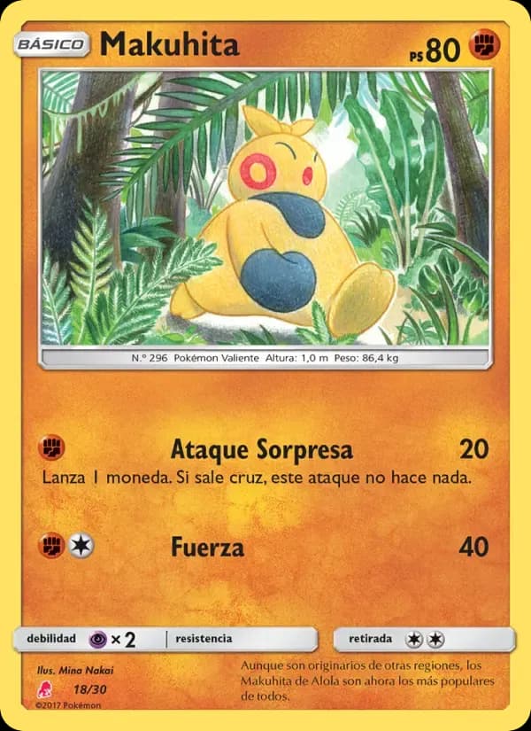 Makuhita — Kit de Entrenador Sol y Luna (Lycanroc) 18 Spanish Pokémon card