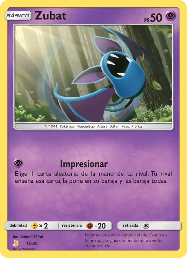 Zubat — Kit de Entrenador Sol y Luna (Raichu de Alola) 11 Spanish Pokémon card