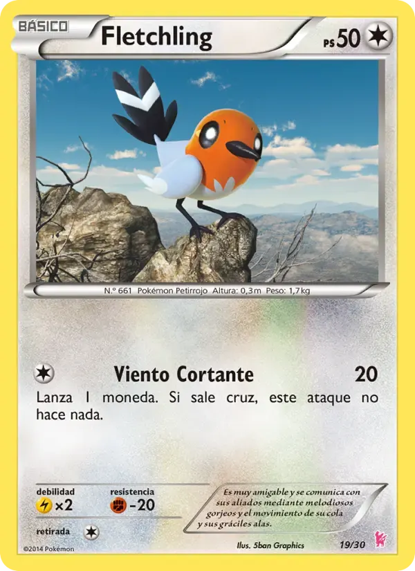Fletchling — Kit de Entrenador XY (Pikachu Enmascarada) 19 Spanish Pokémon card