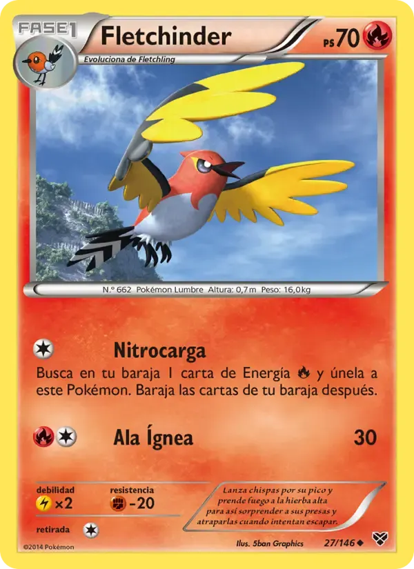 Fletchinder — XY 27 Spanish Pokémon card