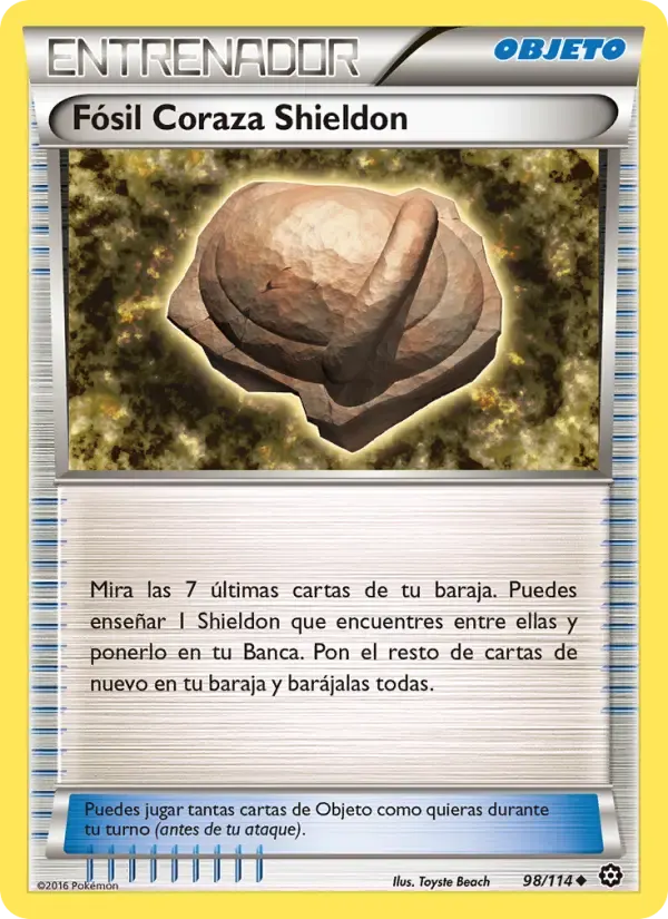 Fósil Coraza Shieldon — Asedio de Vapor 98 Spanish Pokémon card