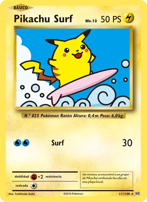 Pikachu Surf — Evoluciones 111 Spanish Pokémon card