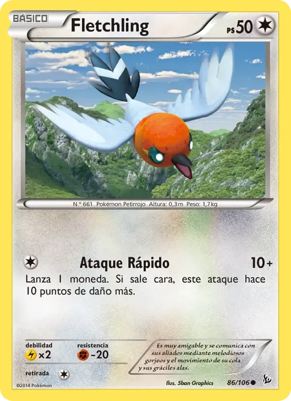 Fletchling — Destellos de Fuego 86 Spanish Pokémon card
