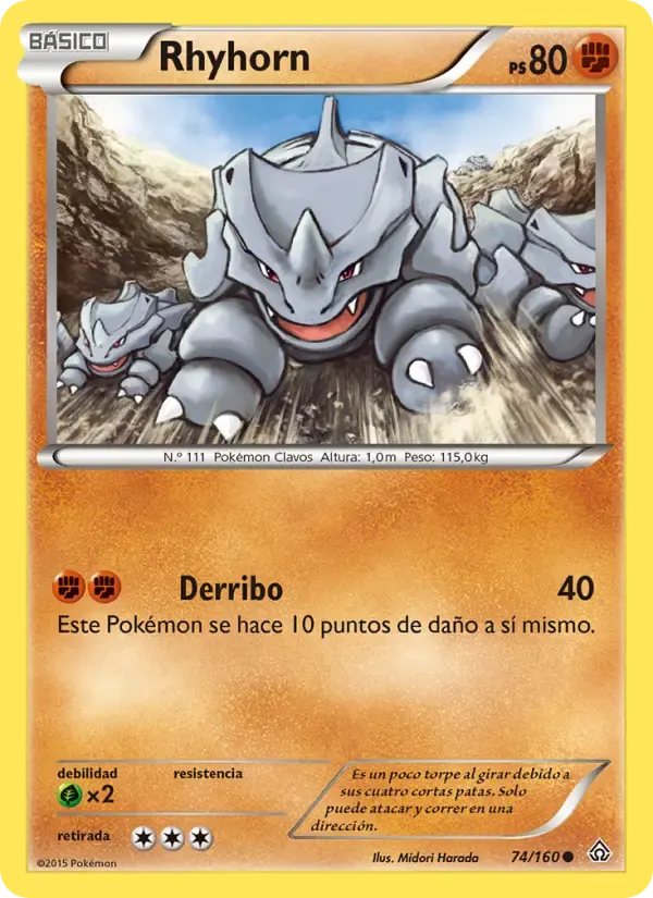 Rhyhorn — Duelos Primigenios 74 Spanish Pokémon card
