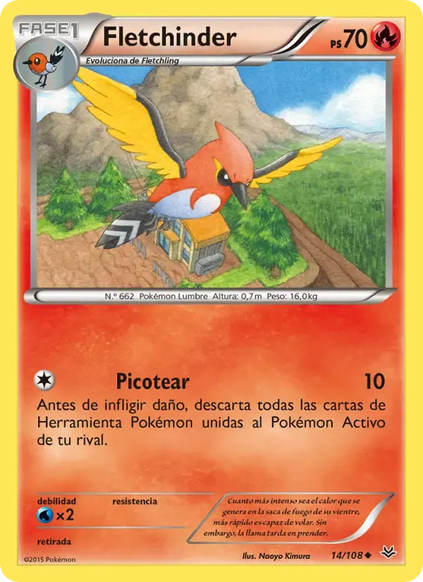 Fletchinder — Cielos Rugientes 14 Spanish Pokémon card