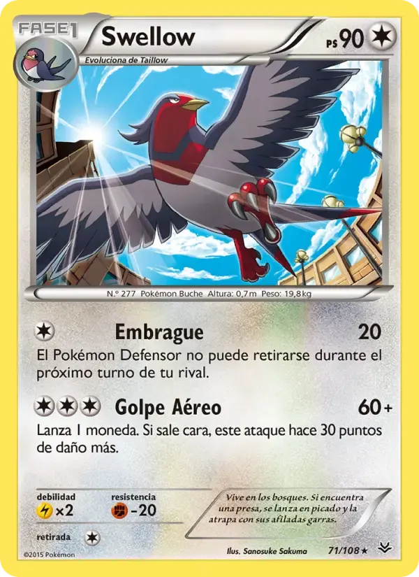 Swellow — Cielos Rugientes 71 Spanish Pokémon card