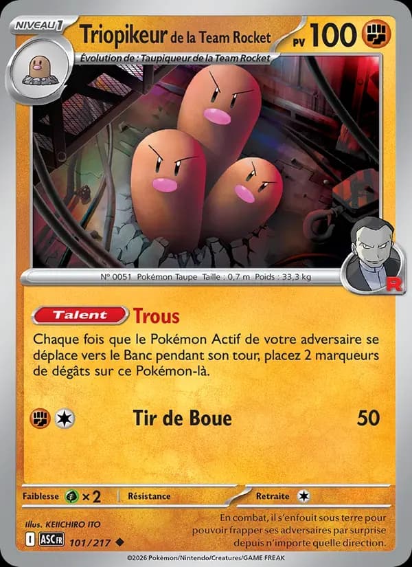 Triopikeur de la Team Rocket — Héros Transcendants 101 French Pokémon card