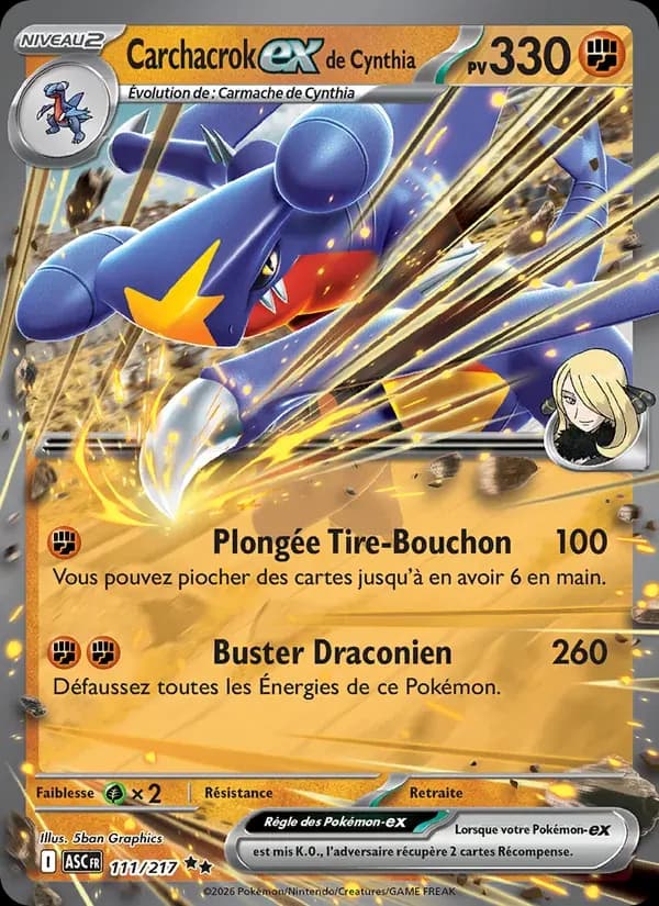 Carchacrock-ex de Cynthia — Héros Transcendants 111 French Pokémon card
