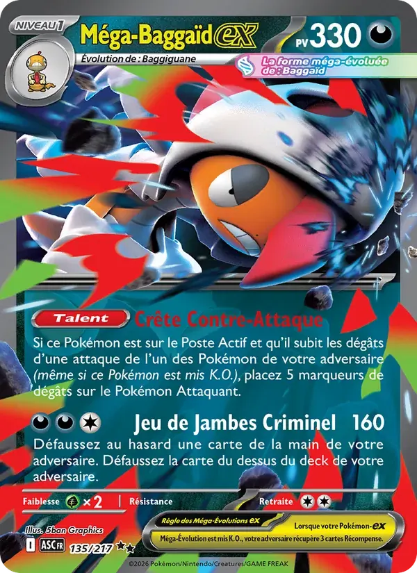 Méga-Baggaïd-ex — Héros Transcendants 135 French Pokémon card