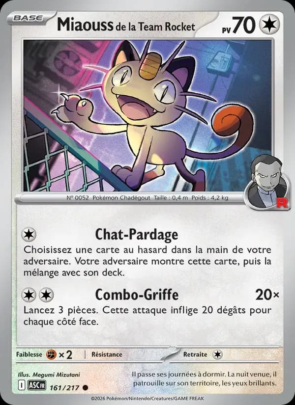 Miaouss de la Team Rocket — Héros Transcendants 161 French Pokémon card