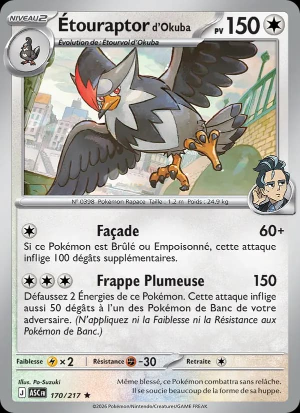 Étouraptor d'Okuba — Héros Transcendants 170 French Pokémon card