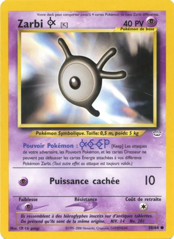 Zarbi K — Neo Revelation 58 French Pokémon card