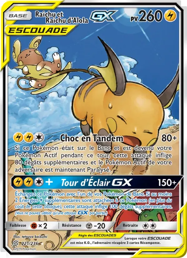 Raichu et Raichu d’Alola GX — Harmonie des Esprits 221 French Pokémon card