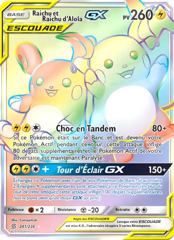 Raichu et Raichu d’Alola GX — Harmonie des Esprits 241 French Pokémon card