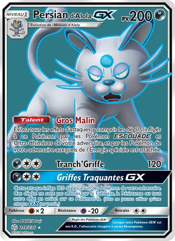 Persian d’Alola GX — Éclipse Cosmique 219 French Pokémon card