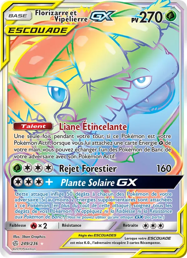 Florizarre et Vipélierre GX — Éclipse Cosmique 249 French Pokémon card