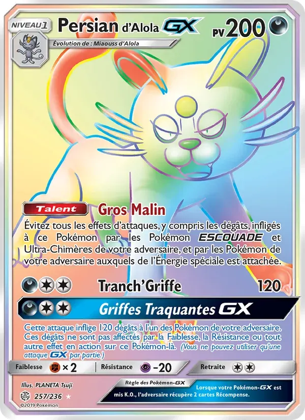 Persian d’Alola GX — Éclipse Cosmique 257 French Pokémon card
