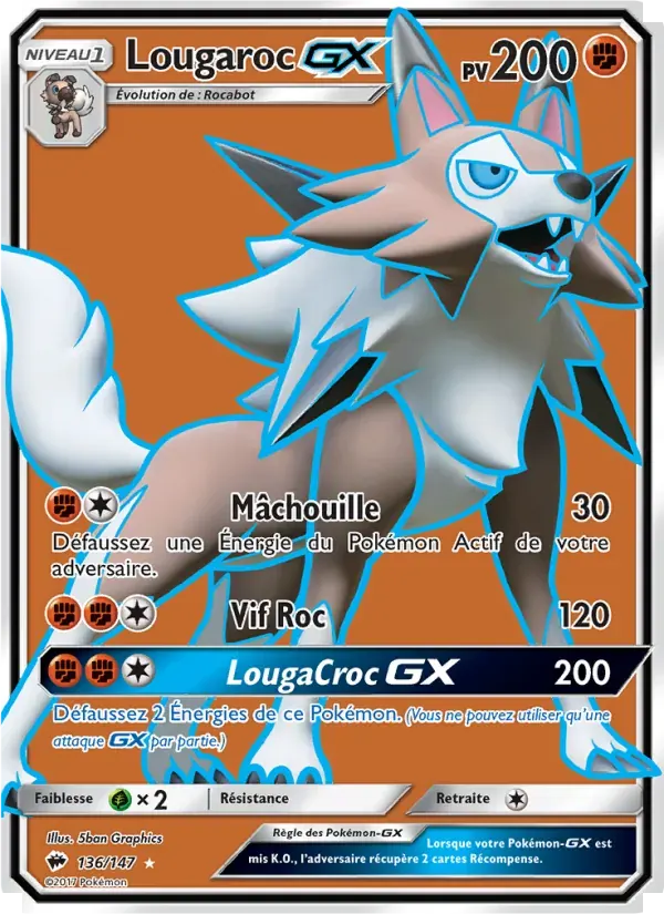 Lougaroc GX — Ombres Ardentes 136 French Pokémon card