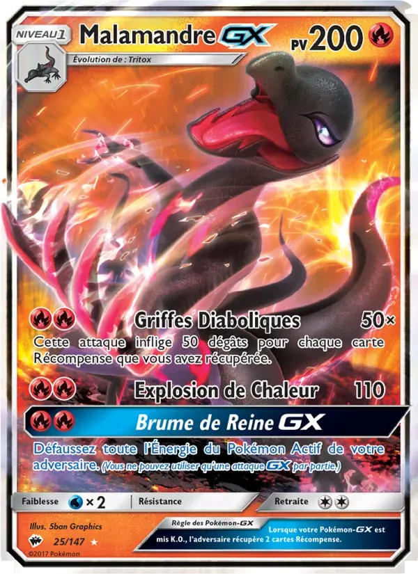 Malamandre GX — Ombres Ardentes 25 French Pokémon card