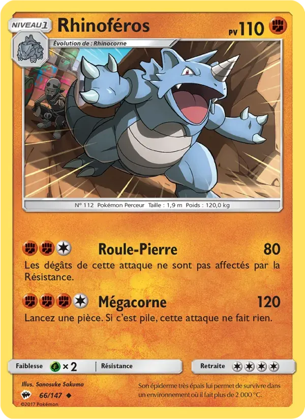 Rhinoféros — Ombres Ardentes 66 French Pokémon card
