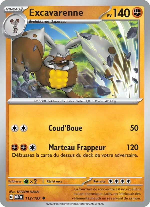 Excavarenne — Flammes Obsidiennes 113 French Pokémon card