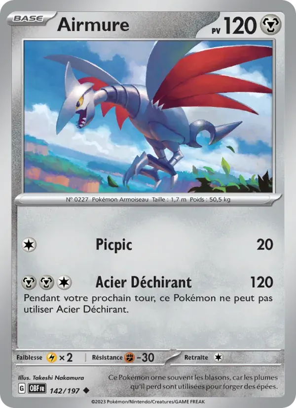 Airmure — Flammes Obsidiennes 142 French Pokémon card