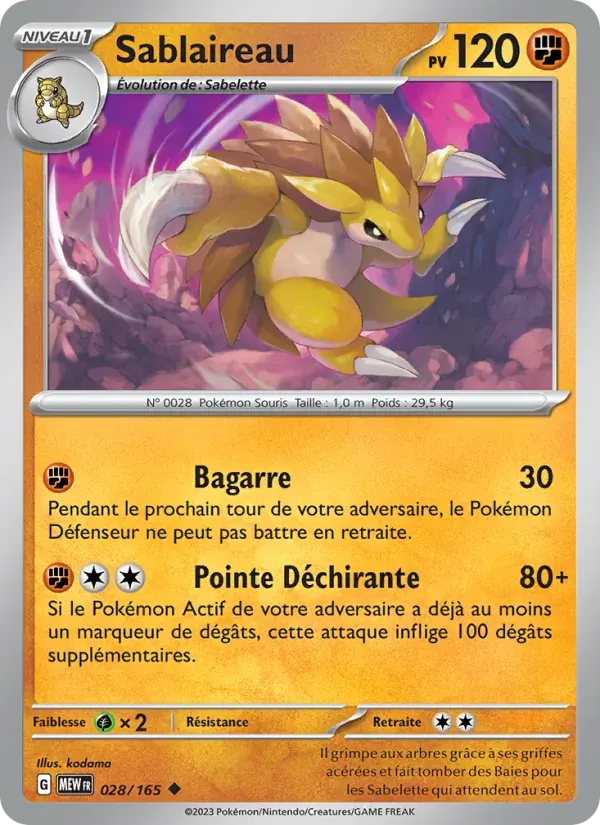 Sablaireau — 151 28 French Pokémon card