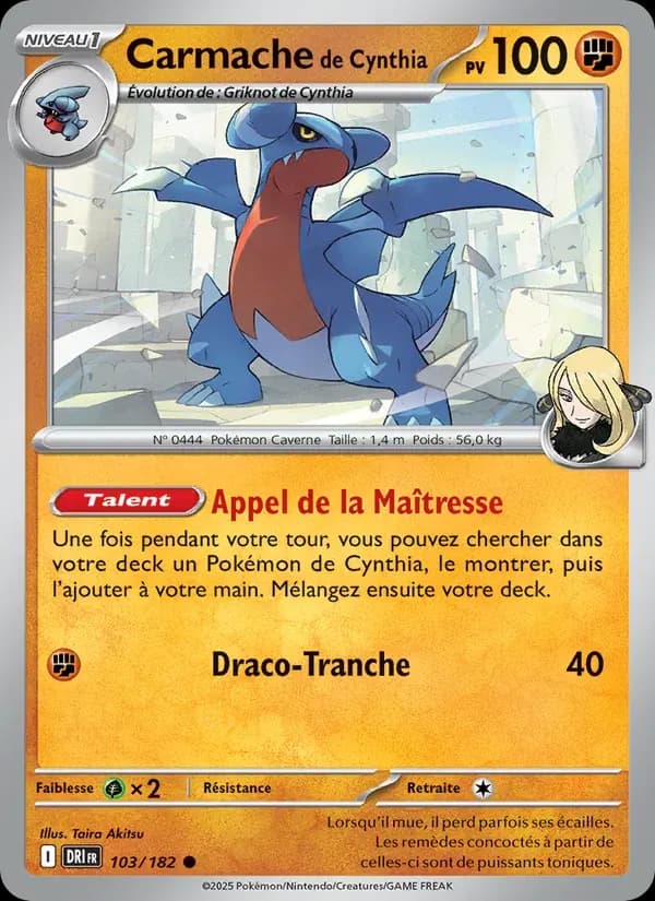 Carmache de Cynthia — Rivalités Destinées 103 French Pokémon card