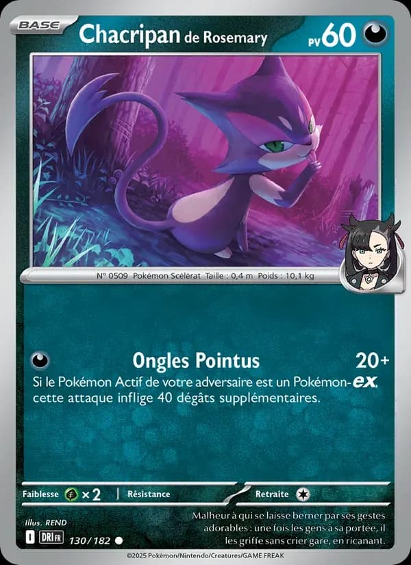 Chacripan de Rosemary — Rivalités Destinées 130 French Pokémon card