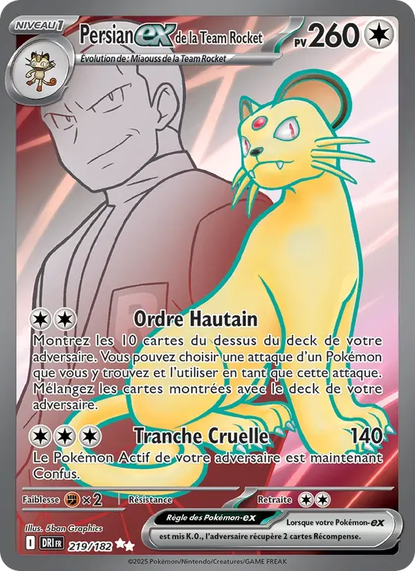 Persian-ex de la Team Rocket — Rivalités Destinées 219 French Pokémon card
