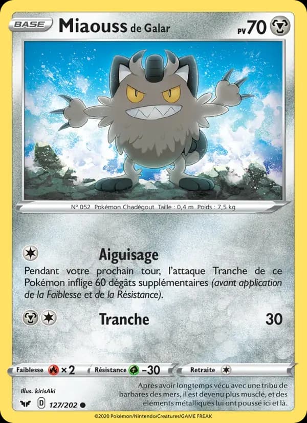 Miaouss de Galar — Épée et Bouclier 127 French Pokémon card