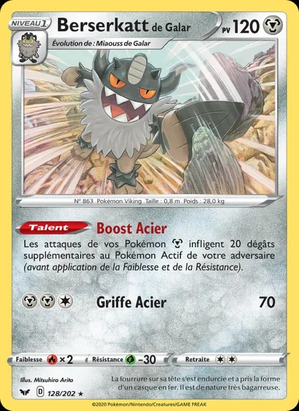 Berserkatt de Galar — Épée et Bouclier 128 French Pokémon card