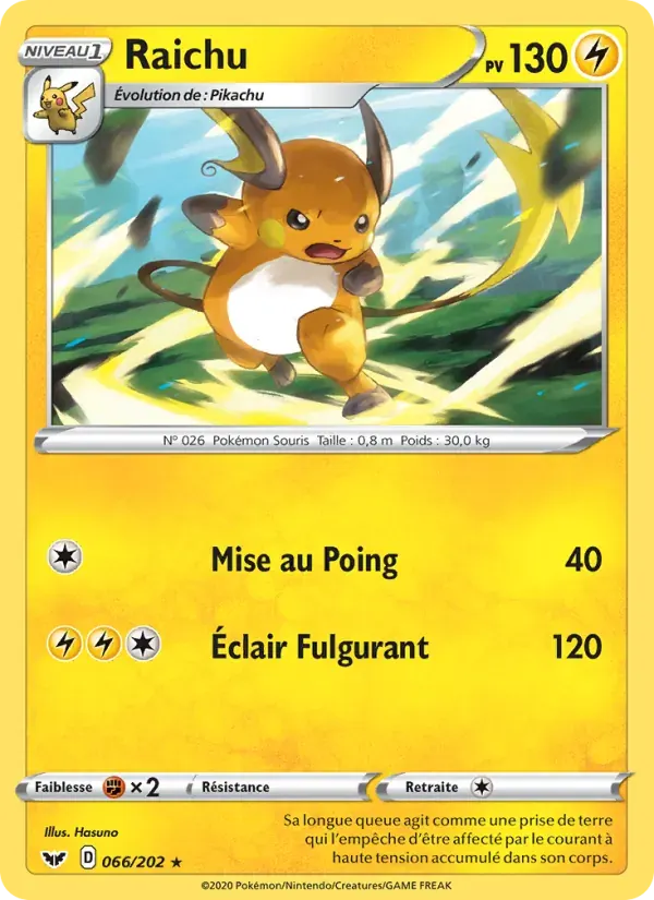 Raichu — Épée et Bouclier 66 French Pokémon card