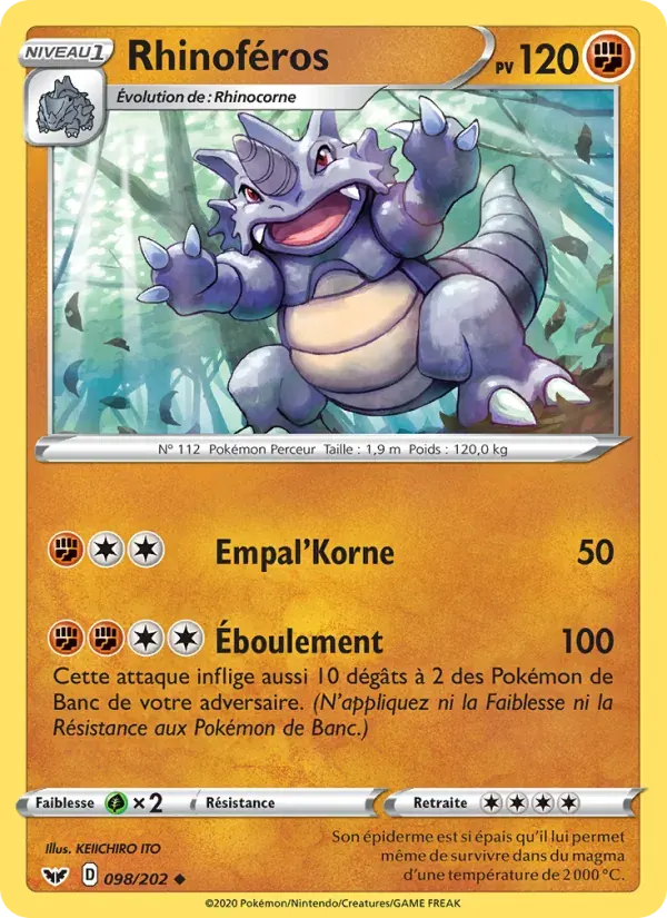 Rhinoféros — Épée et Bouclier 98 French Pokémon card