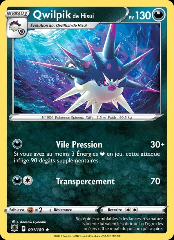Qwilpik de Hisui — Astres Radieux 91 French Pokémon card