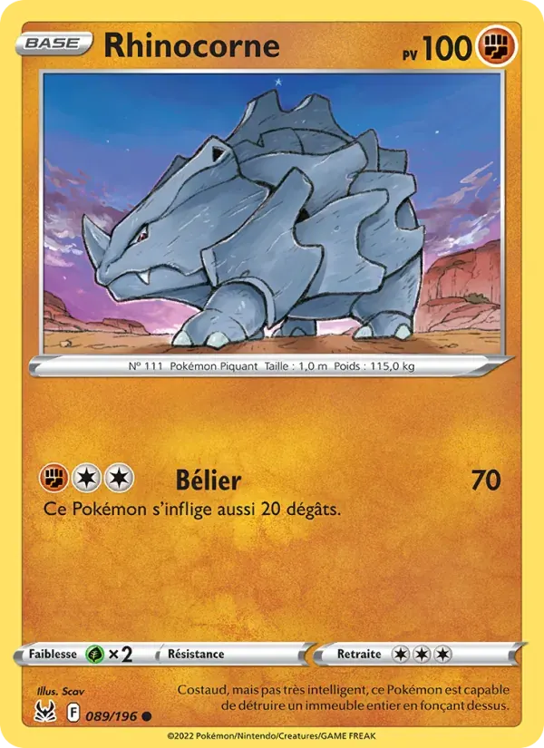 Rhinocorne — Origine Perdue 89 French Pokémon card