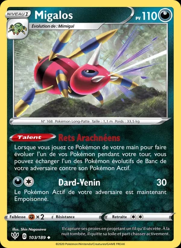Migalos — Ténèbres Embrasées 103 French Pokémon card