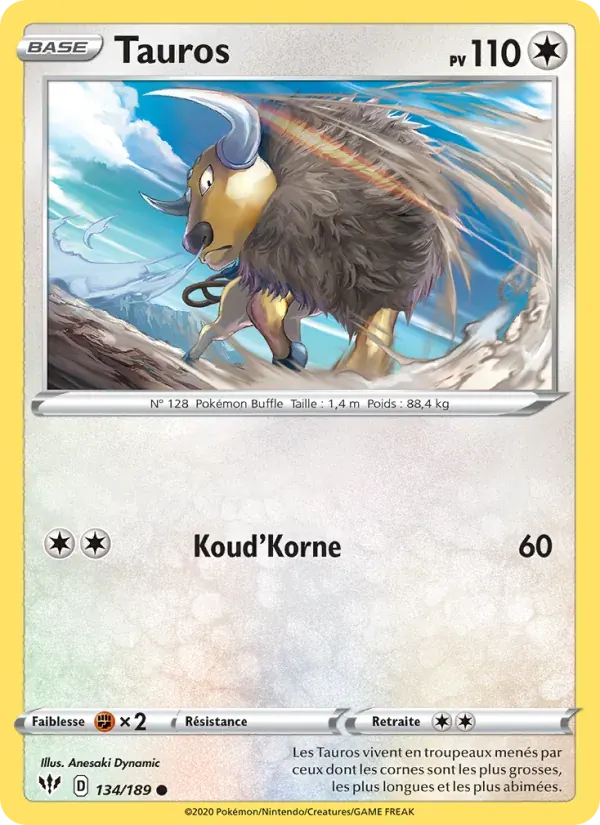 Tauros — Ténèbres Embrasées 134 French Pokémon card