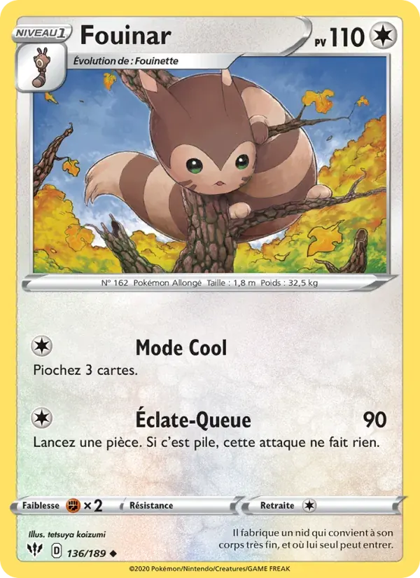 Fouinar — Ténèbres Embrasées 136 French Pokémon card