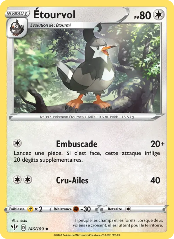 Étourvol — Ténèbres Embrasées 146 French Pokémon card