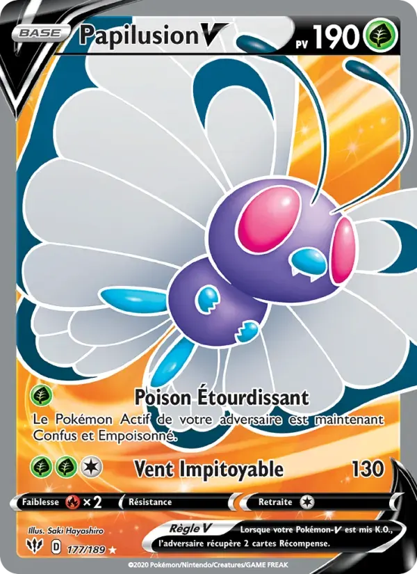 Papilusion V — Ténèbres Embrasées 177 French Pokémon card