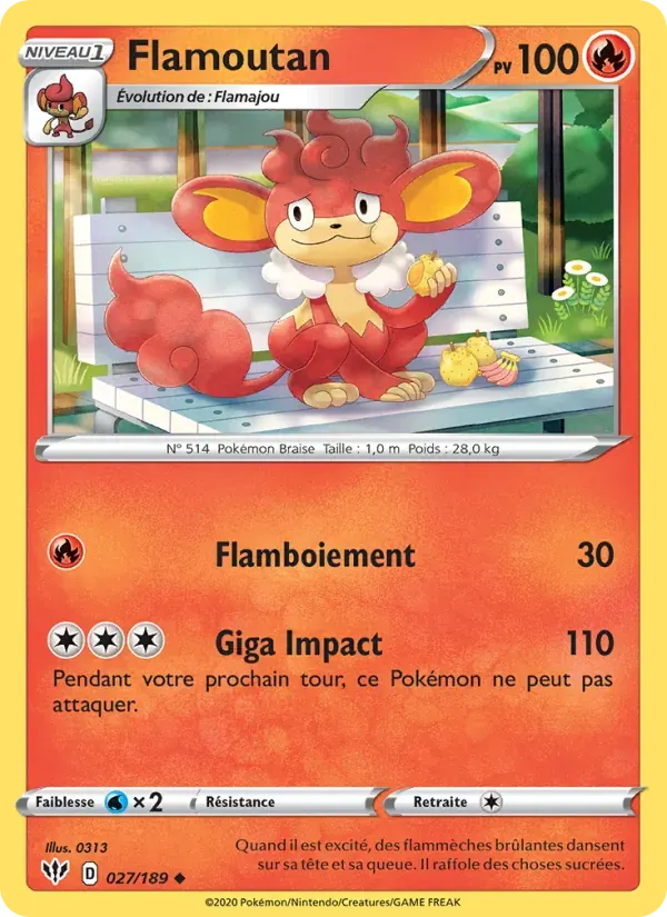 Flamoutan — Ténèbres Embrasées 27 French Pokémon card