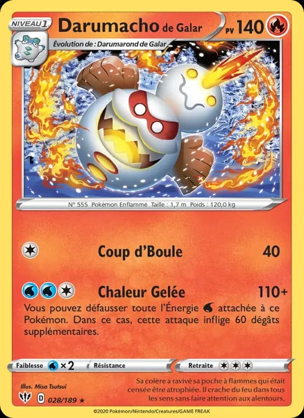 Darumacho de Galar — Ténèbres Embrasées 28 French Pokémon card