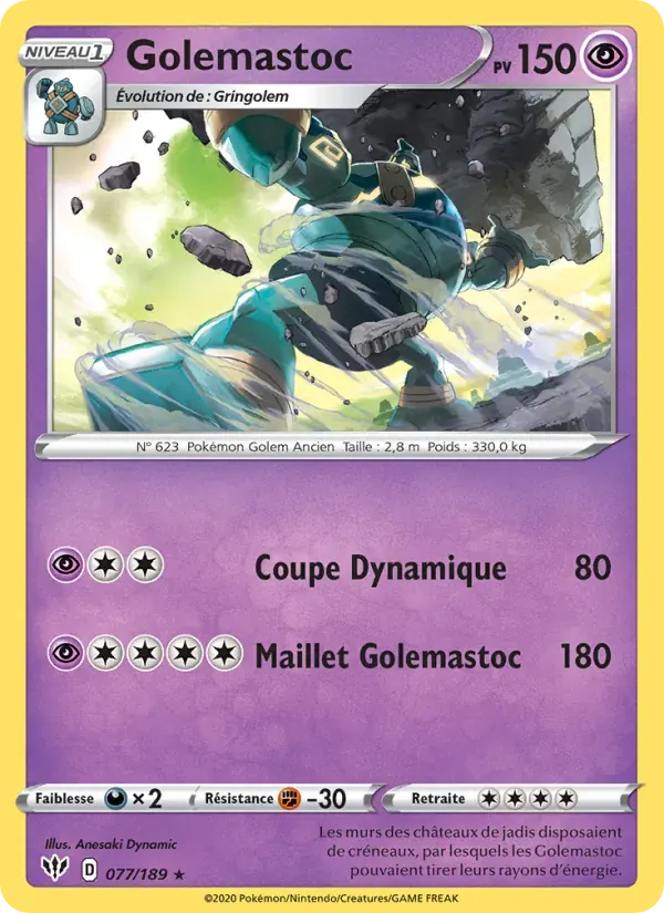 Golemastoc — Ténèbres Embrasées 77 French Pokémon card