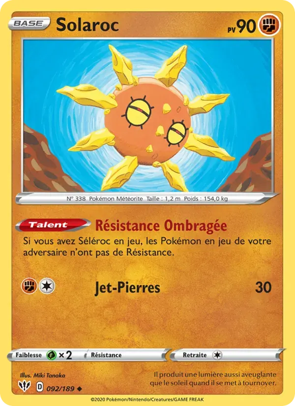 Solaroc — Ténèbres Embrasées 92 French Pokémon card